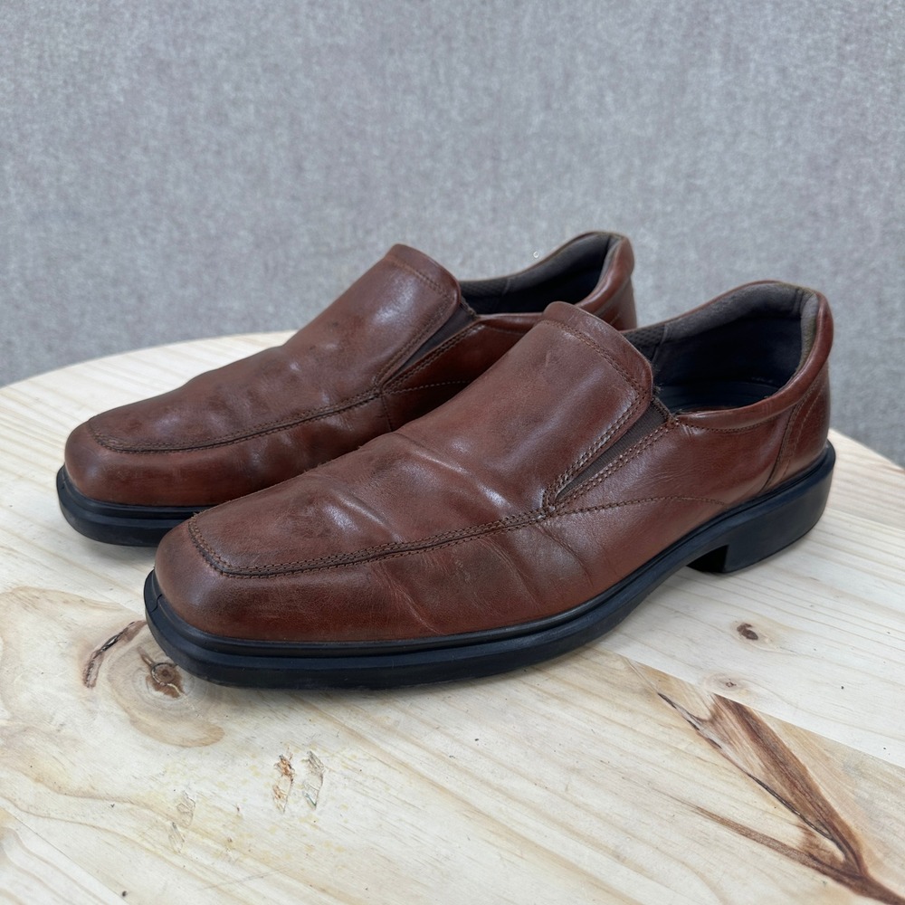 ECCO Loafers Mens 13-13.5 Brown Leather Slip On Bicycle Toe Dress Shoes